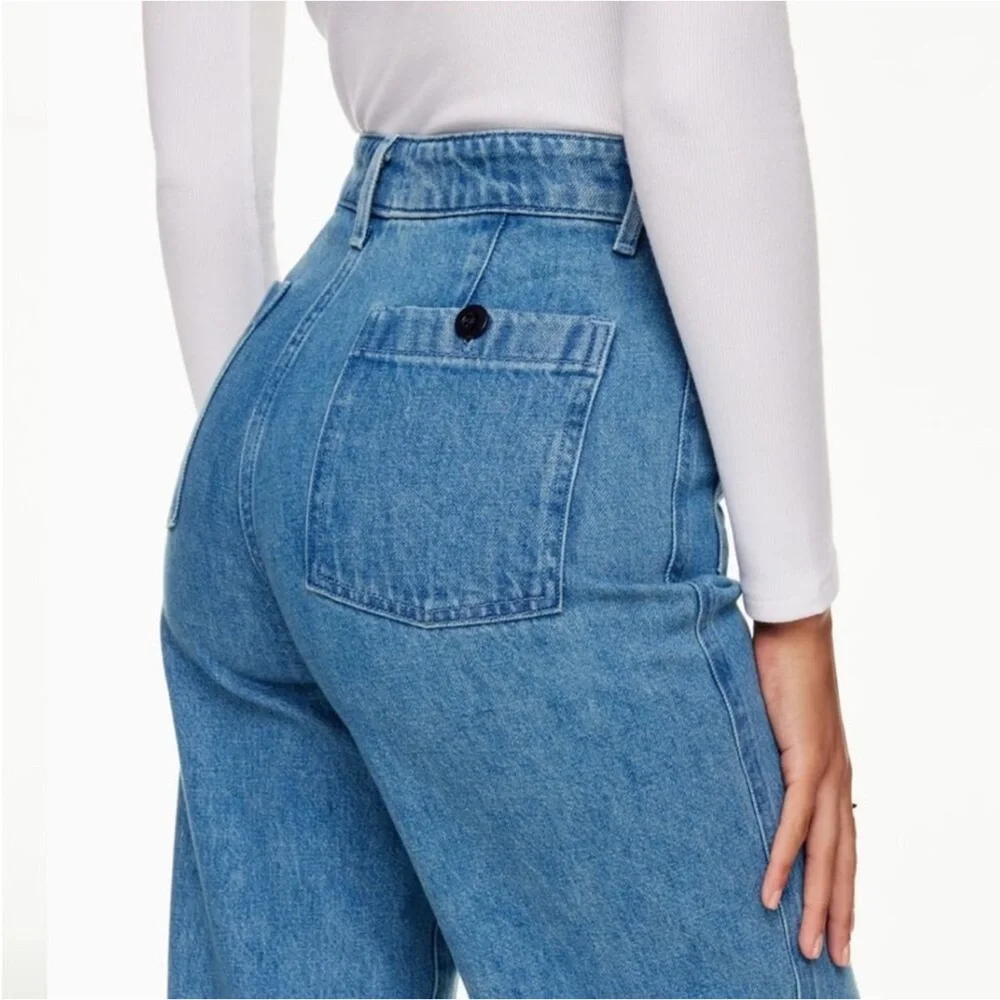 Aritzia Wilfred Free Adrift High Rise Wide Leg (Raw Hem) Jeans Sz 4 Blue Sailor